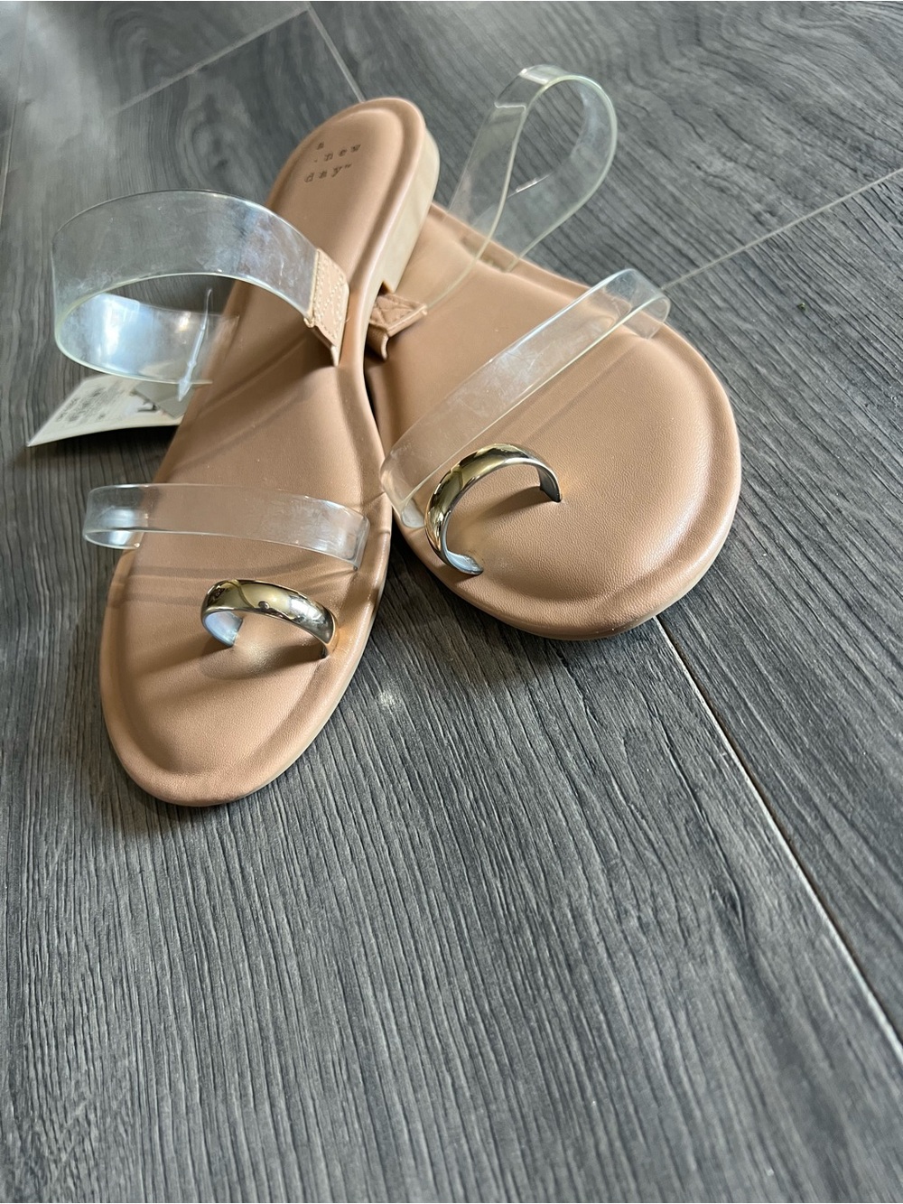 a new day Clear-Strap Tan Slide Sandals with Gold Accent - Picture 3 of 4